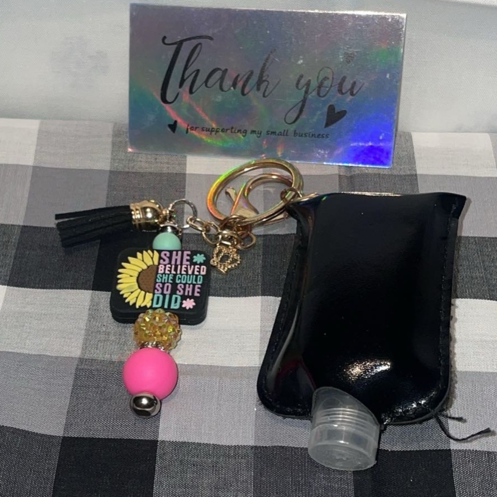 Homemade keychain with hand sanitizer